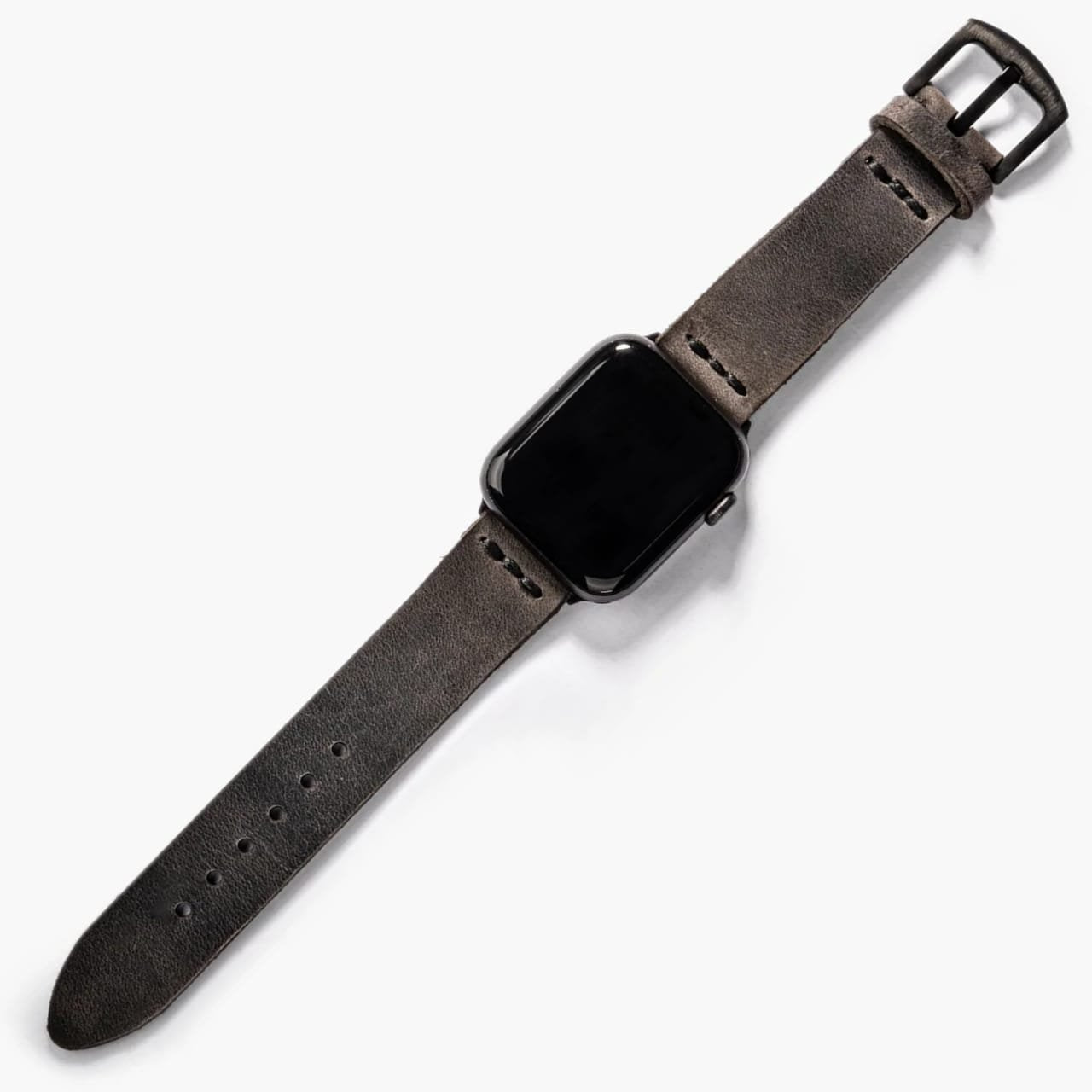 Tek Katlı Deri Apple Watch Kayışı - Antrasit el yapımı hakiki deri - DeryCraft