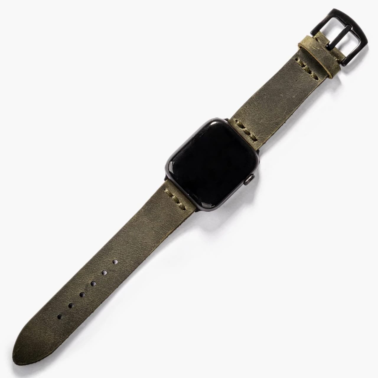 Tek Katlı Deri Apple Watch Kayışı - Yeşil el yapımı hakiki deri - DeryCraft