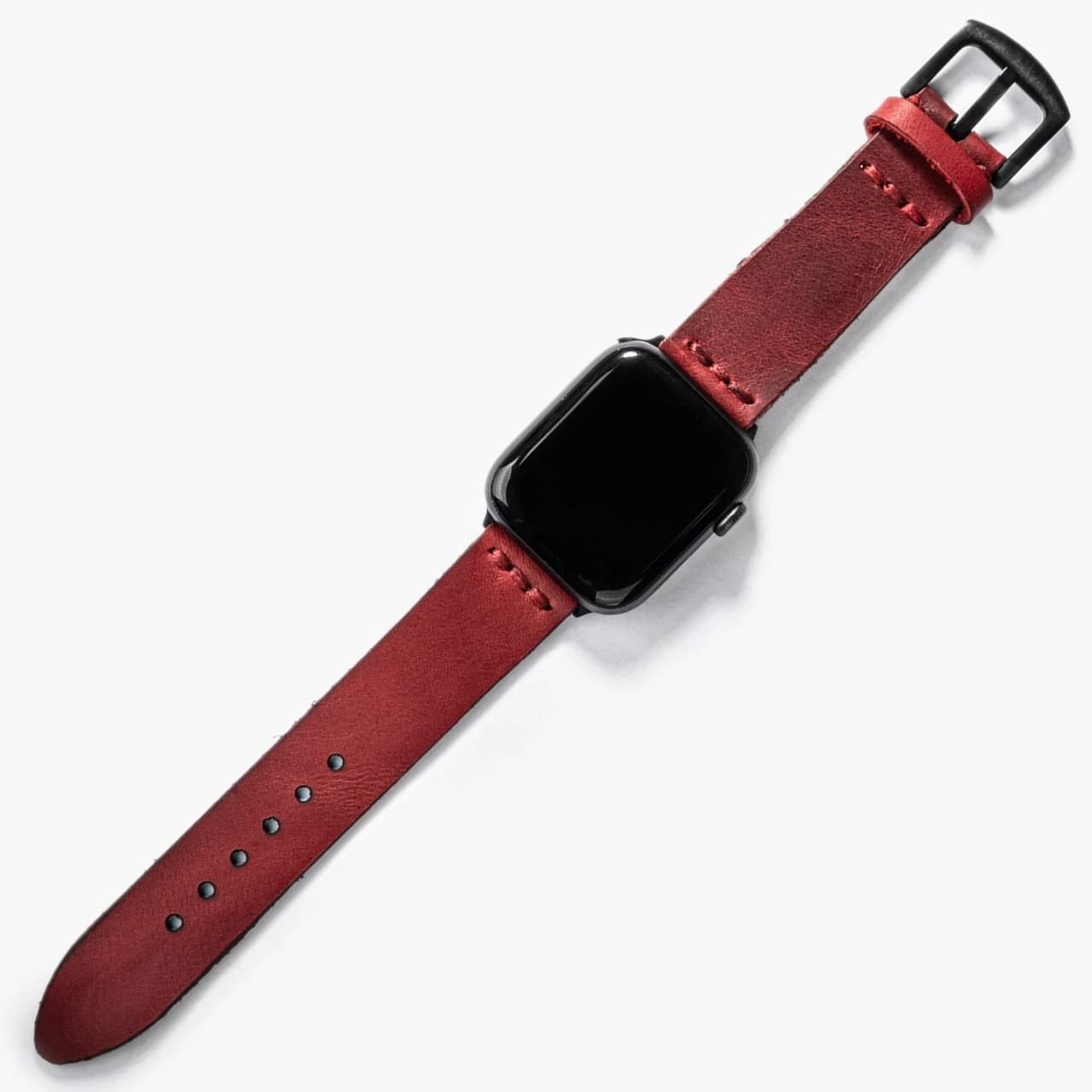 Tek Katlı Deri Apple Watch Kayışı Kırmızı el yapımı hakiki deri - DeryCraft