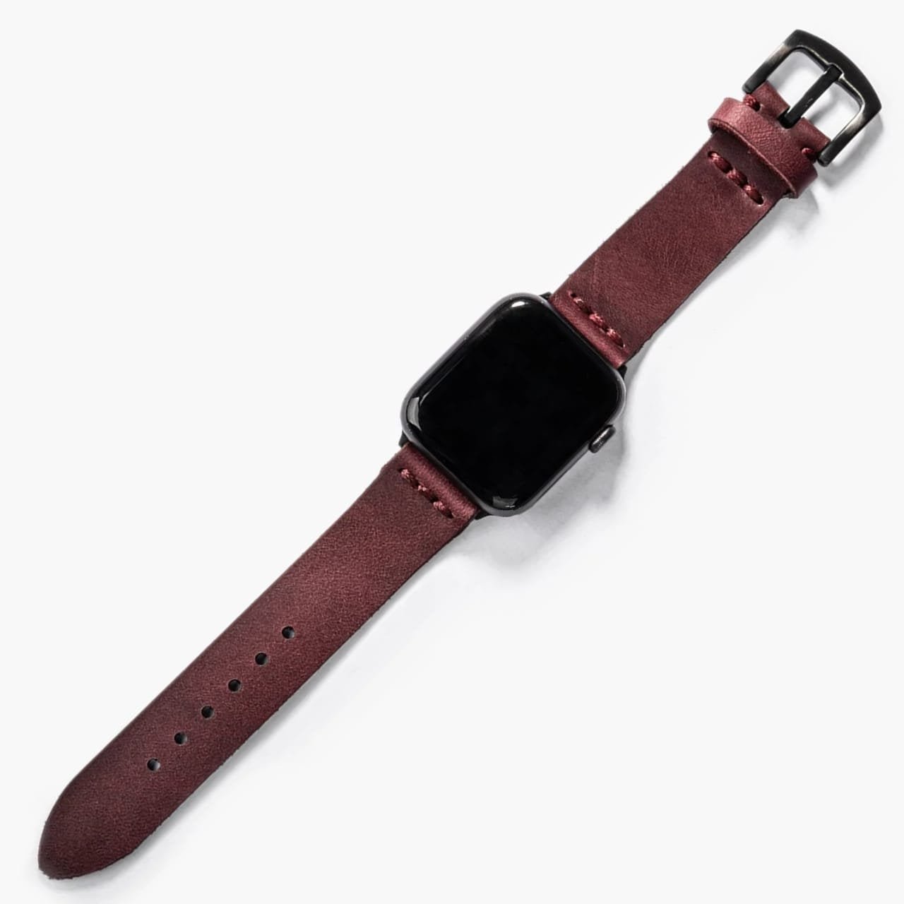 Tek Katlı Deri Apple Watch Kayışı - Mürdüm el yapımı hakiki deri - DeryCraft