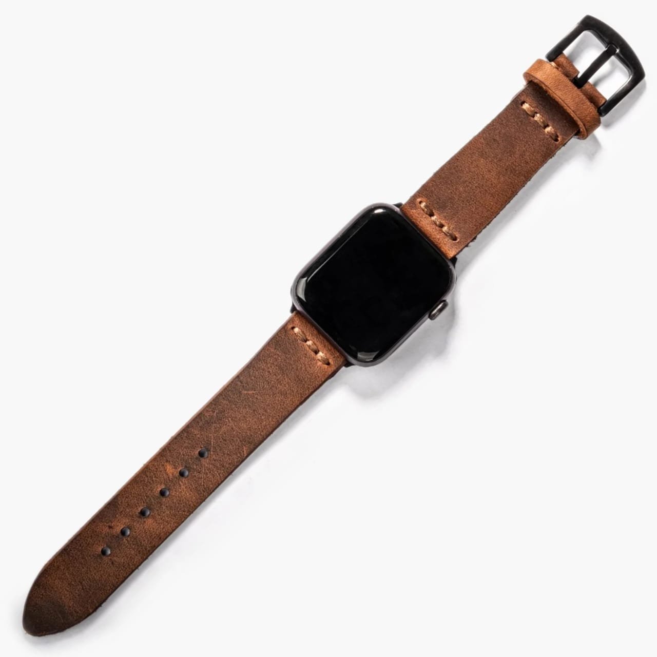 Tek Katlı Deri Apple Watch Kayışı - Kahve el yapımı hakiki deri - DeryCraft