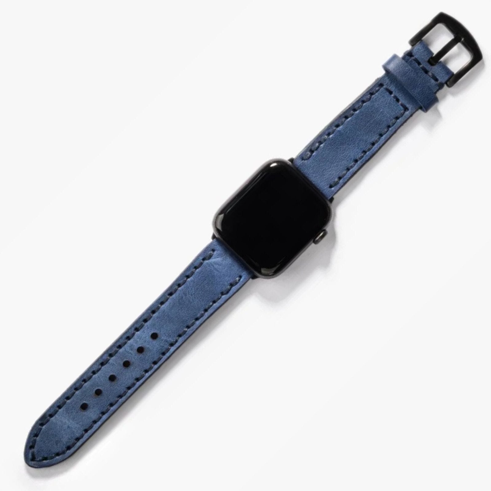 Çift Katlı Deri Apple Watch Kayışı - Mavi el yapımı hakiki deri - DeryCraft
