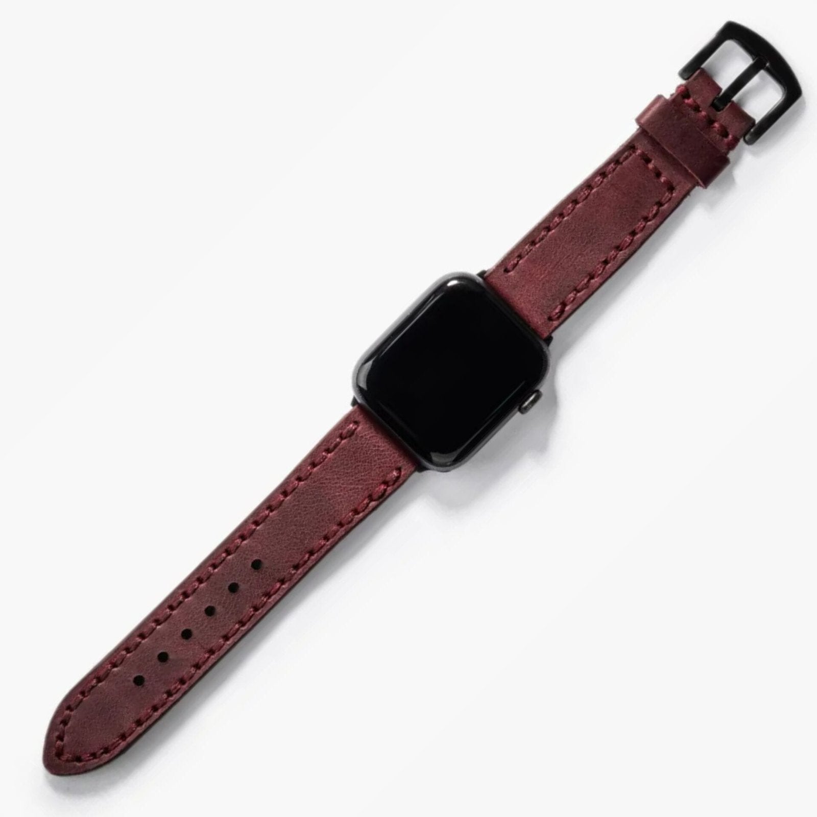 Çift Katlı Deri Apple Watch Kayışı - Mürdüm el yapımı hakiki deri - DeryCraft