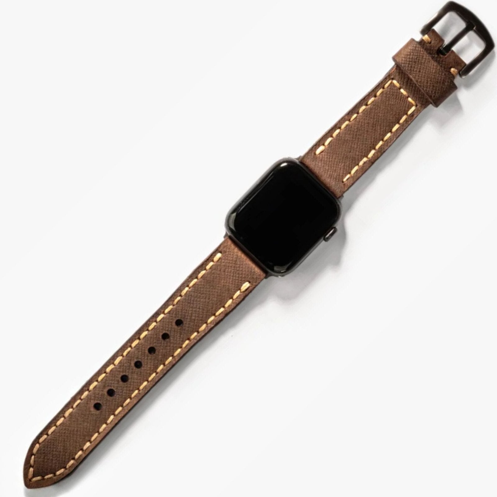 Çift Katlı Deri Apple Watch Kayışı - Saffiano Kahve el yapımı hakiki deri - DeryCraft