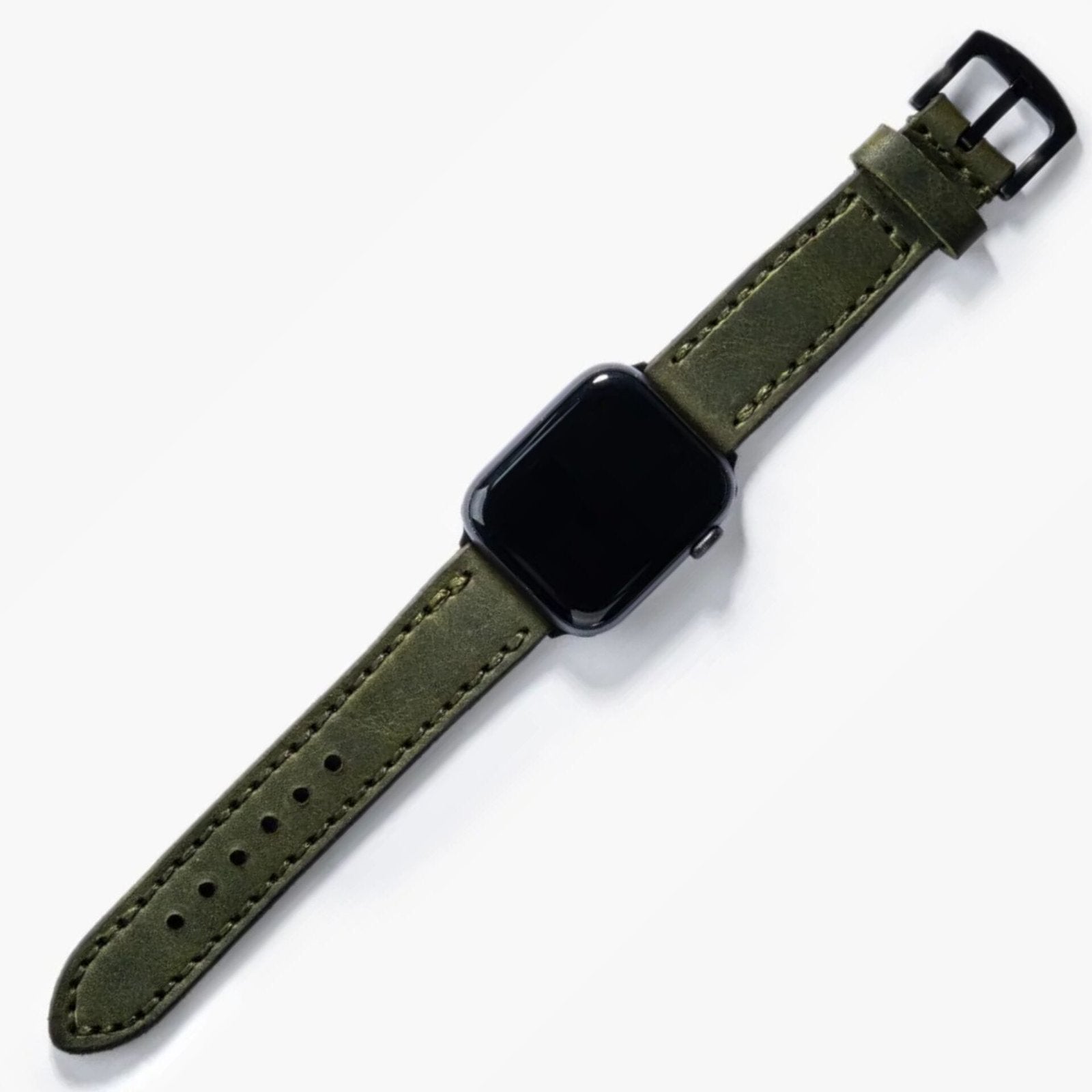 Çift Katlı Deri Apple Watch Kayışı - Yeşil el yapımı hakiki deri - DeryCraft