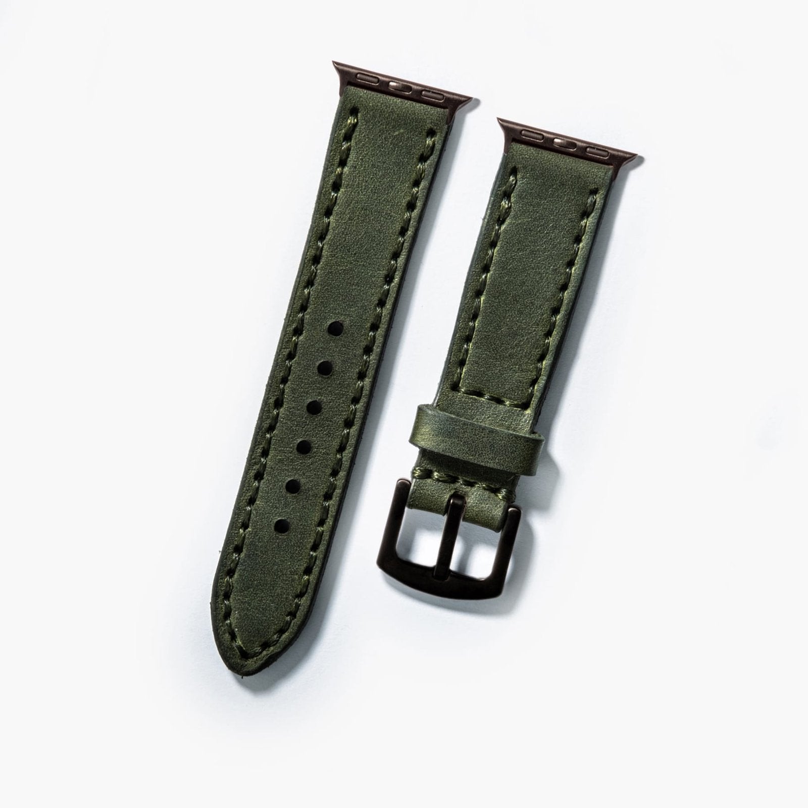Çift Katlı Deri Apple Watch Kayışı - Yeşil el yapımı hakiki deri - DeryCraft