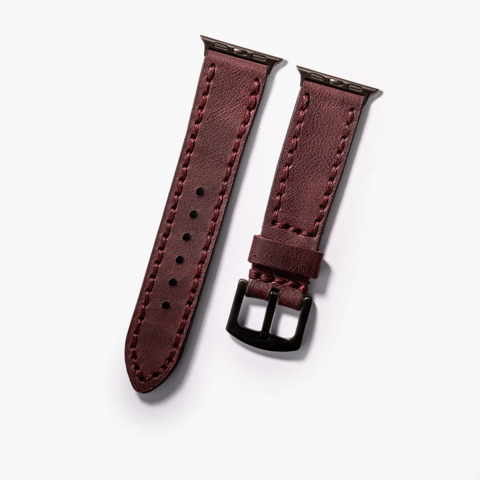 Çift Katlı Deri Apple Watch Kayışı - Mürdüm el yapımı hakiki deri - DeryCraft