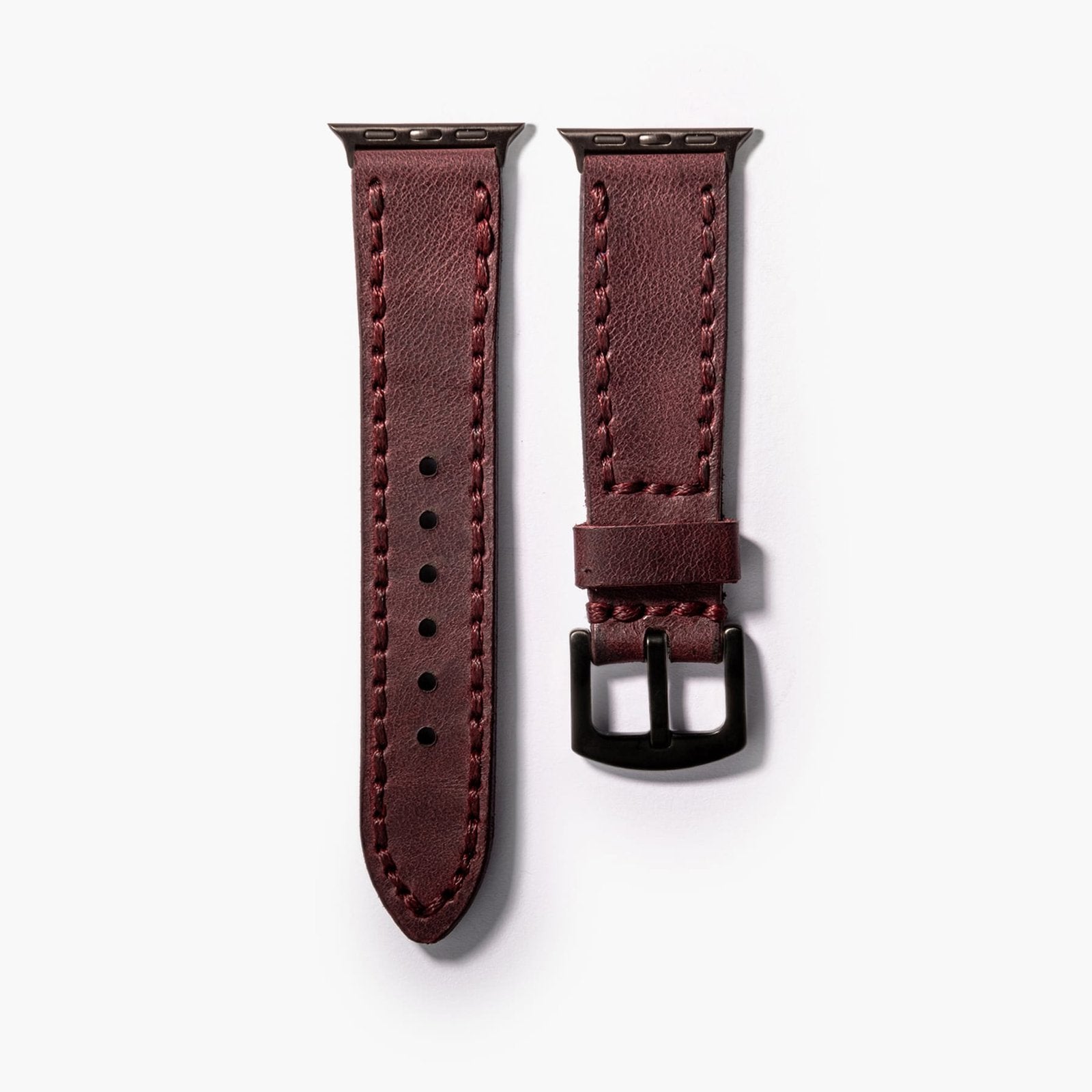 Çift Katlı Deri Apple Watch Kayışı - Mürdüm el yapımı hakiki deri - DeryCraft