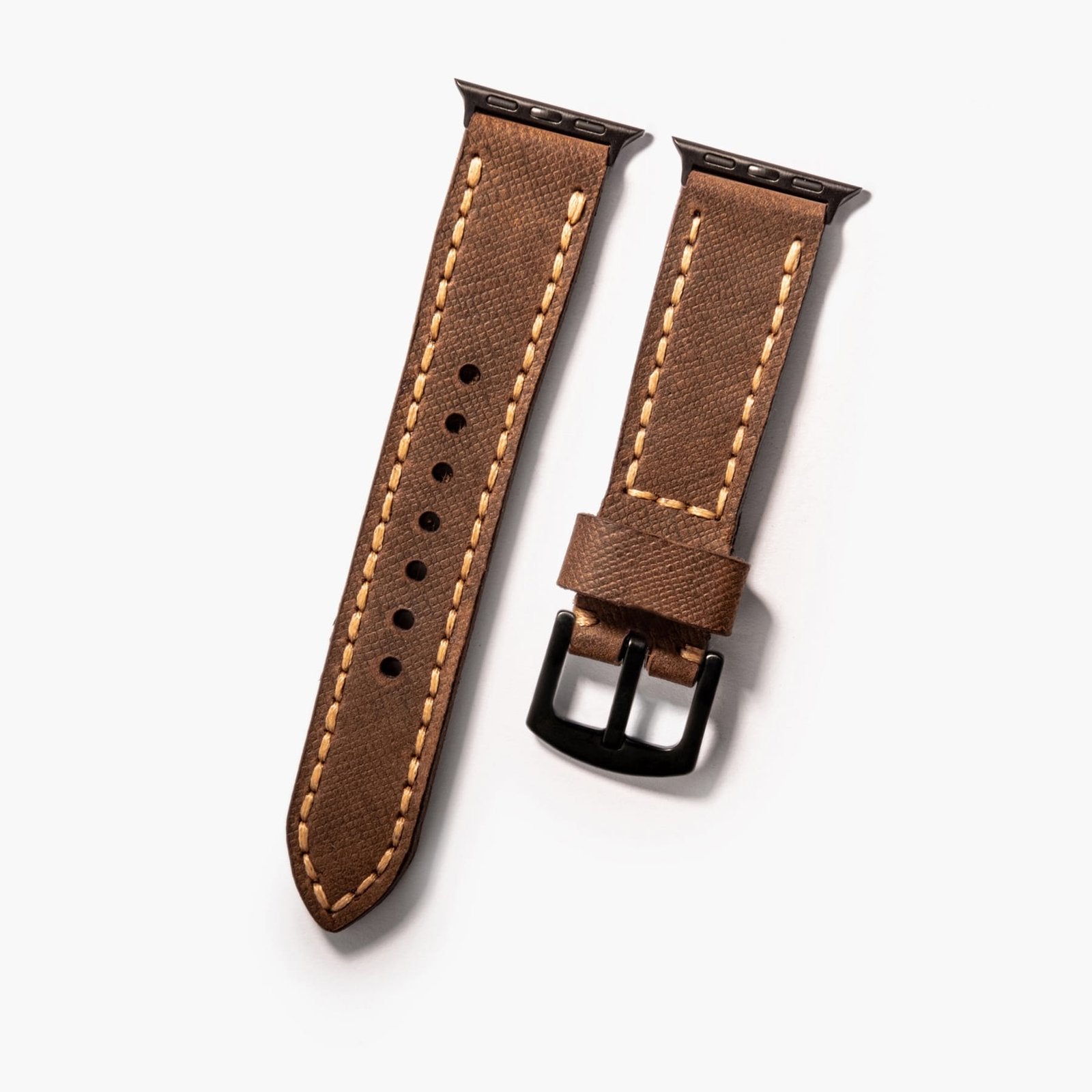 Çift Katlı Deri Apple Watch Kayışı - Saffiano Kahve el yapımı hakiki deri - DeryCraft