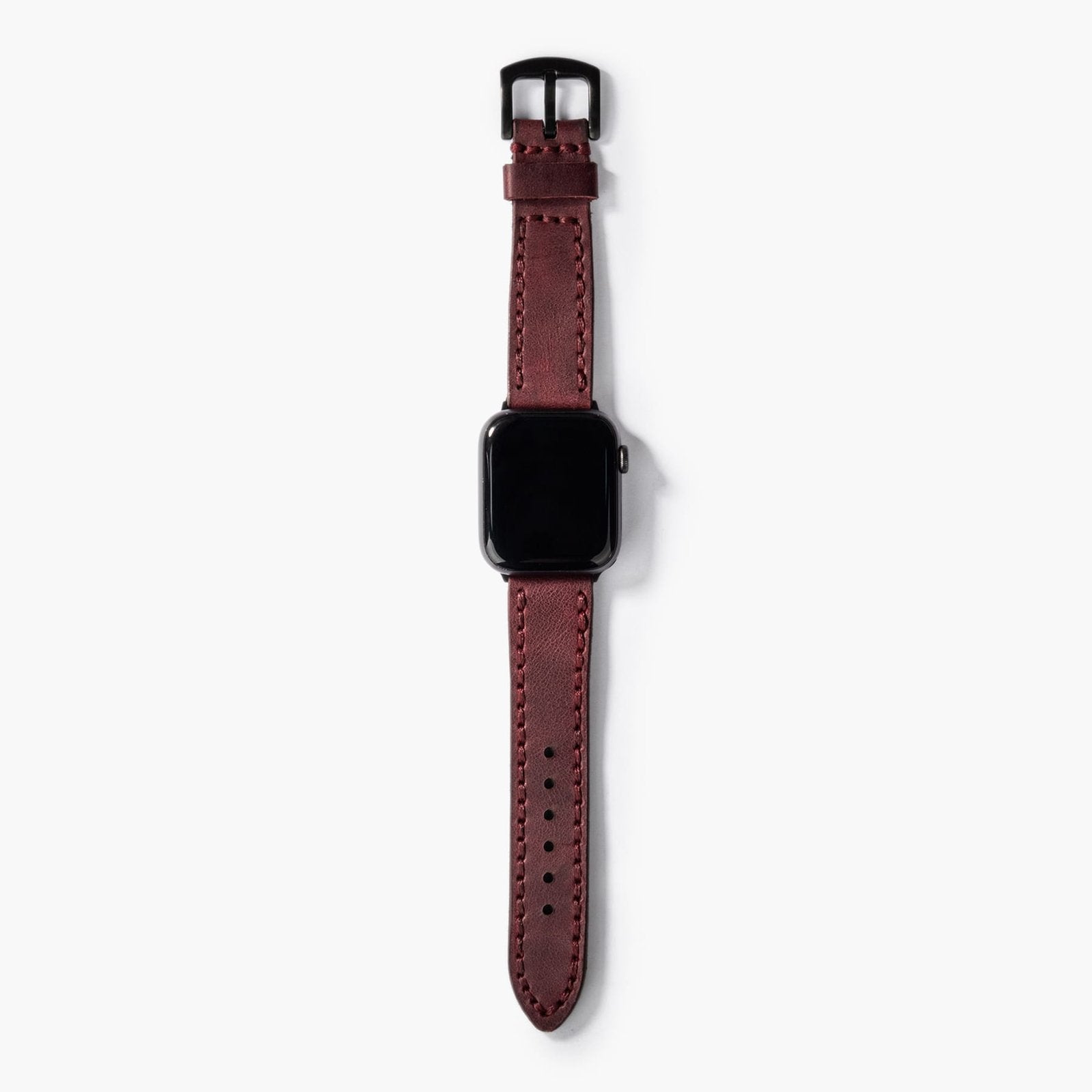 Çift Katlı Deri Apple Watch Kayışı - Mürdüm el yapımı hakiki deri - DeryCraft