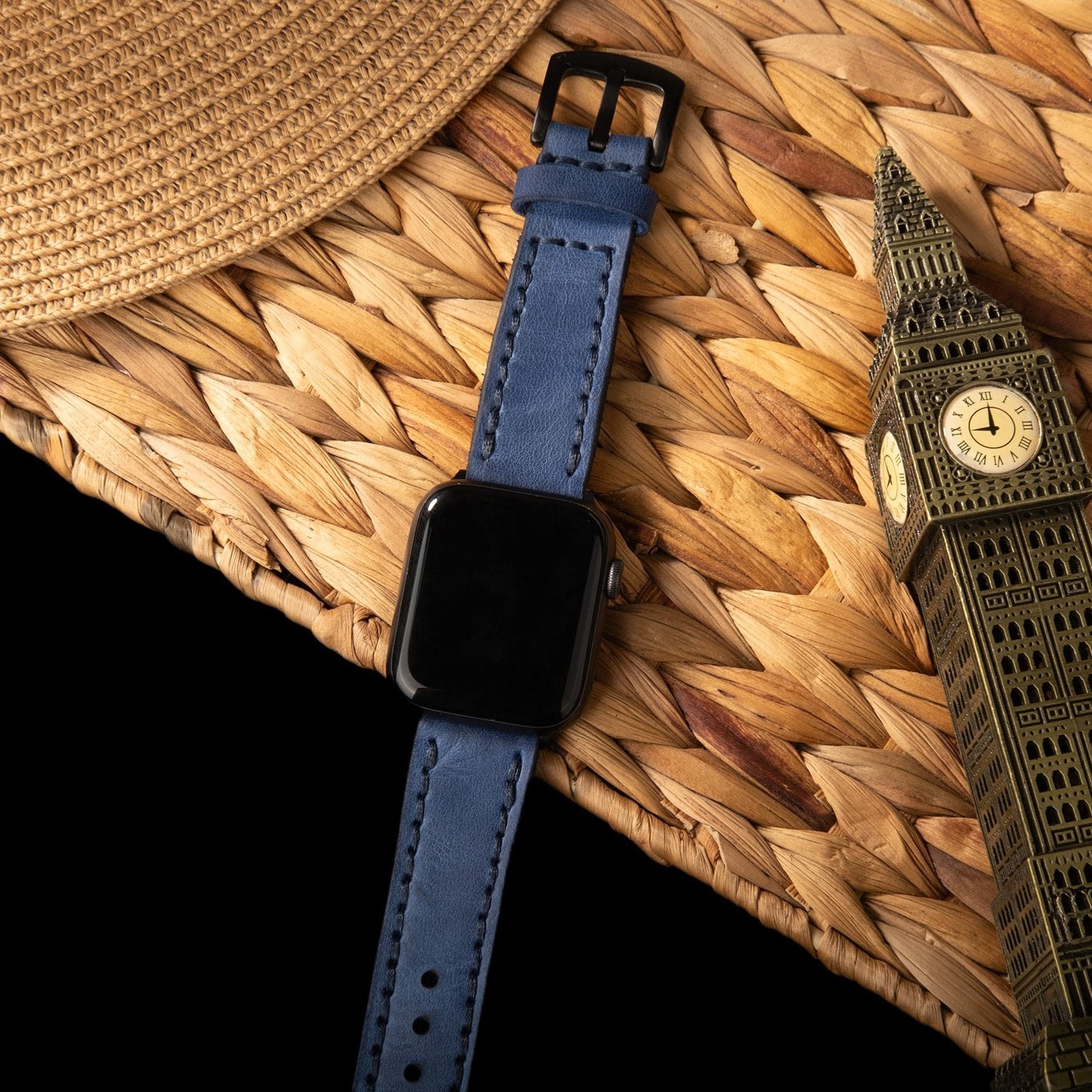 Çift Katlı Deri Apple Watch Kayışı - Mavi el yapımı hakiki deri - DeryCraft