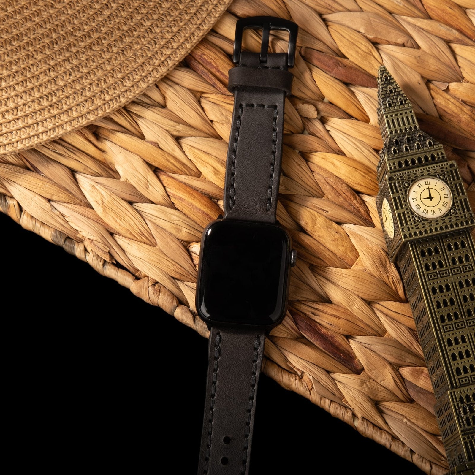 Çift Katlı Deri Apple Watch Kayışı – Antrasit el yapımı hakiki deri - DeryCraft