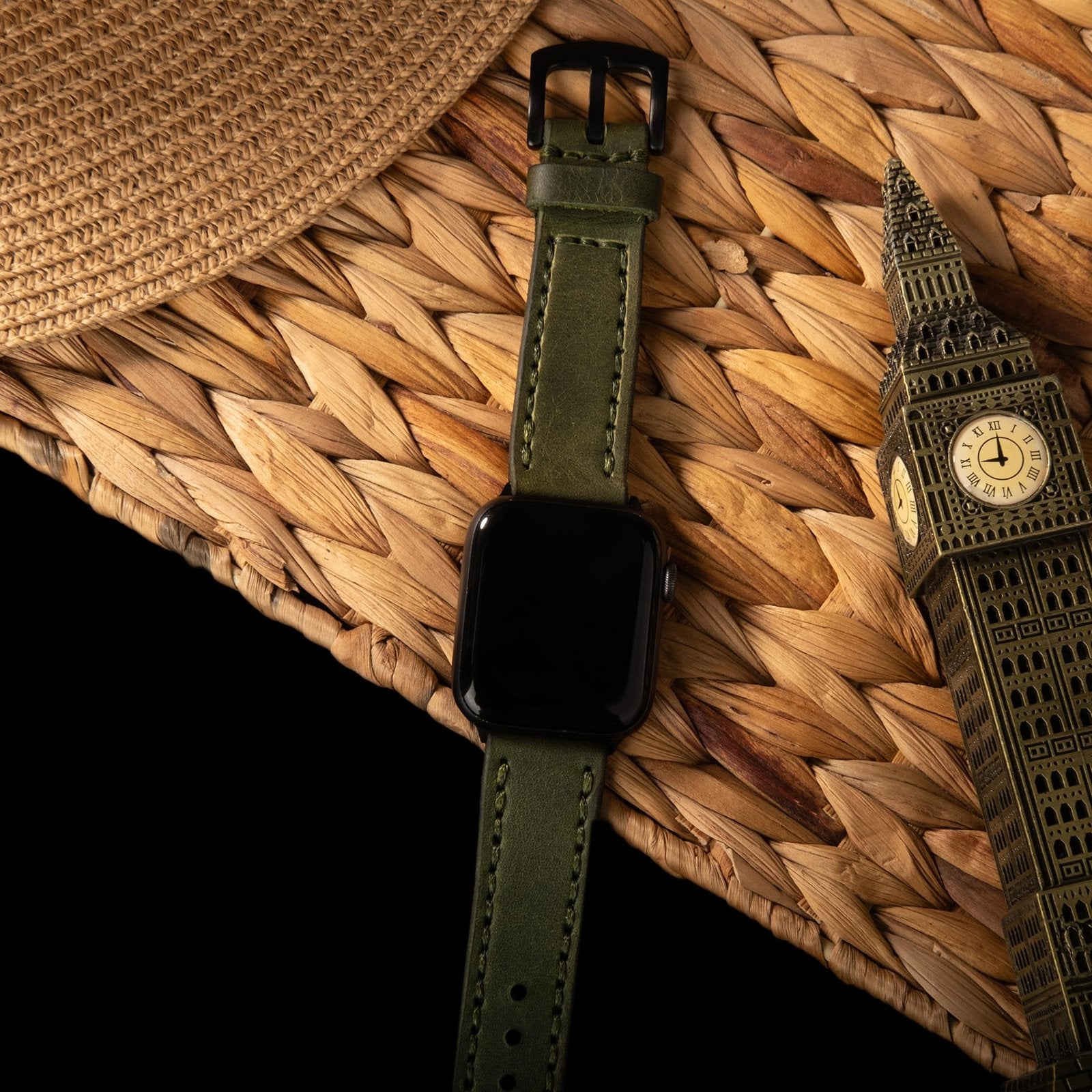 Çift Katlı Deri Apple Watch Kayışı - Yeşil el yapımı hakiki deri - DeryCraft