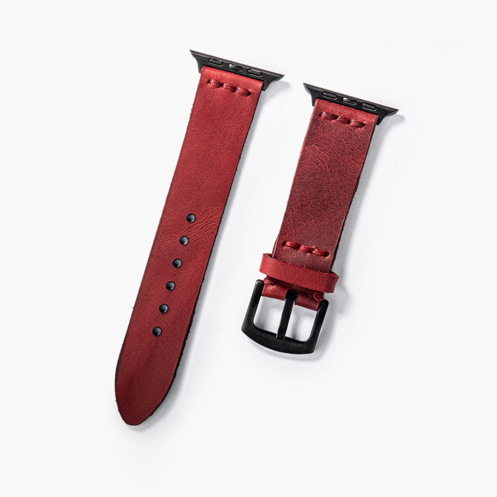 Tek Katlı Deri Apple Watch Kayışı Kırmızı el yapımı hakiki deri - DeryCraft