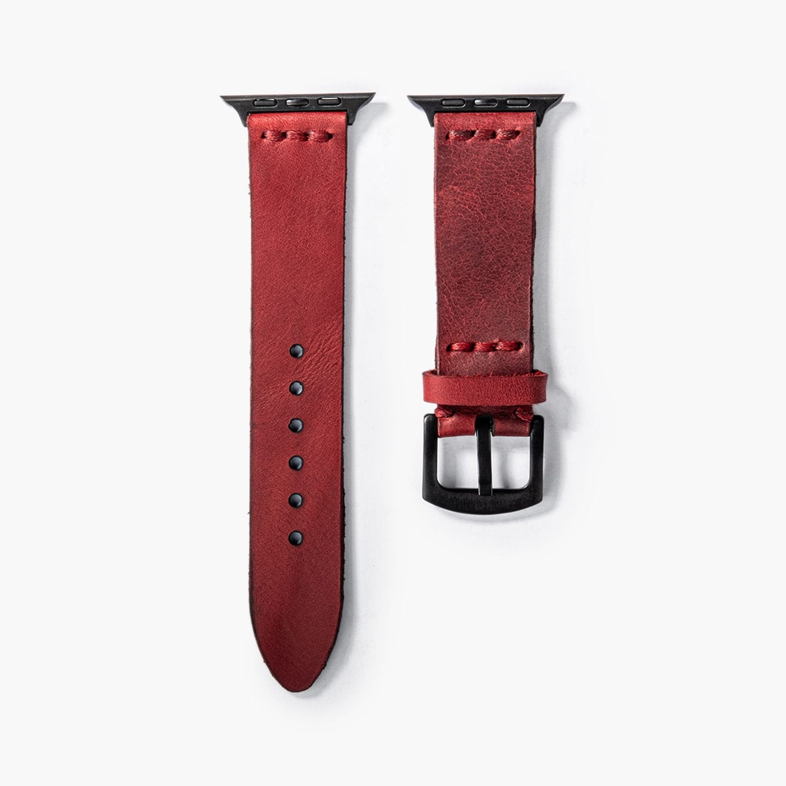 Tek Katlı Deri Apple Watch Kayışı Kırmızı el yapımı hakiki deri - DeryCraft