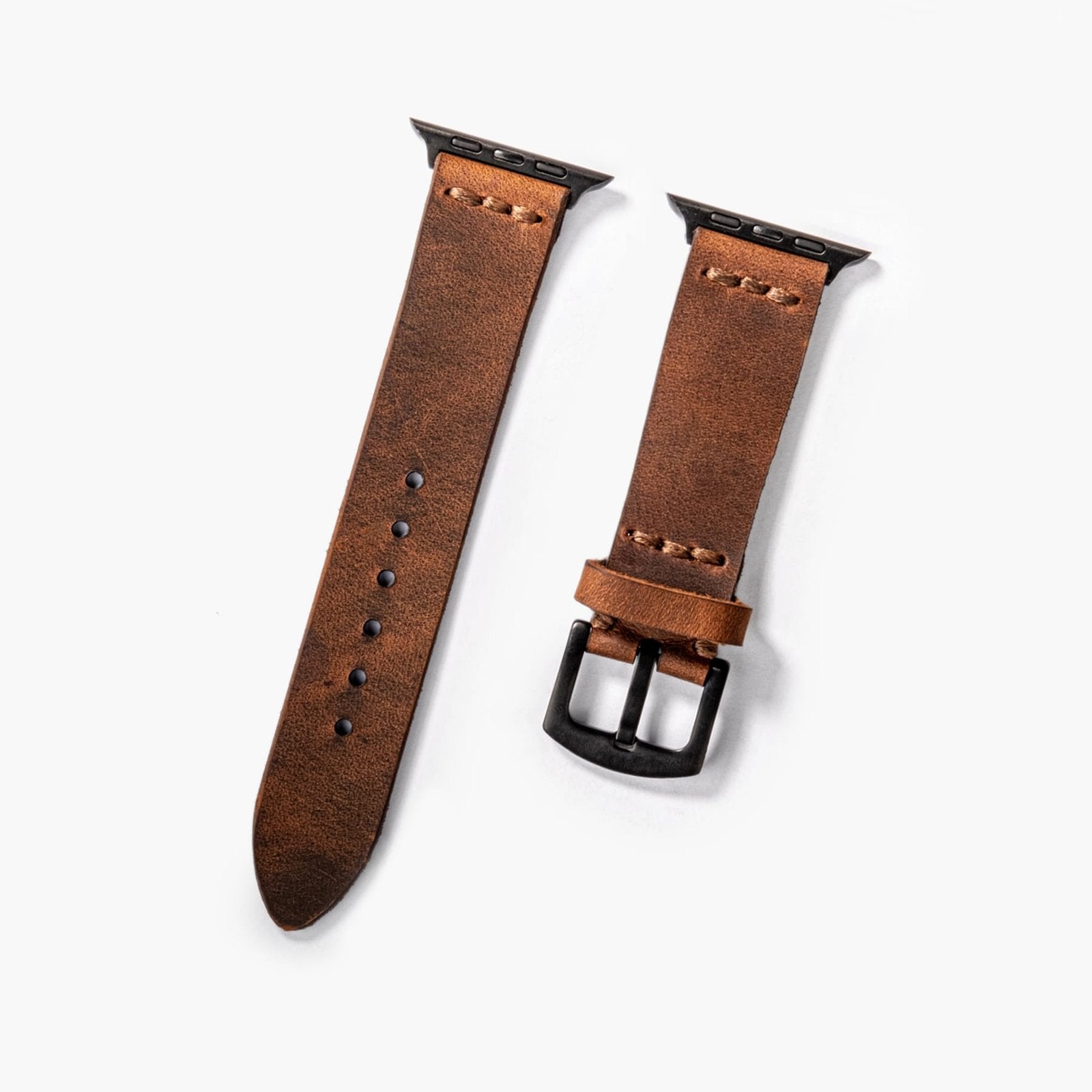 Tek Katlı Deri Apple Watch Kayışı - Kahve el yapımı hakiki deri - DeryCraft