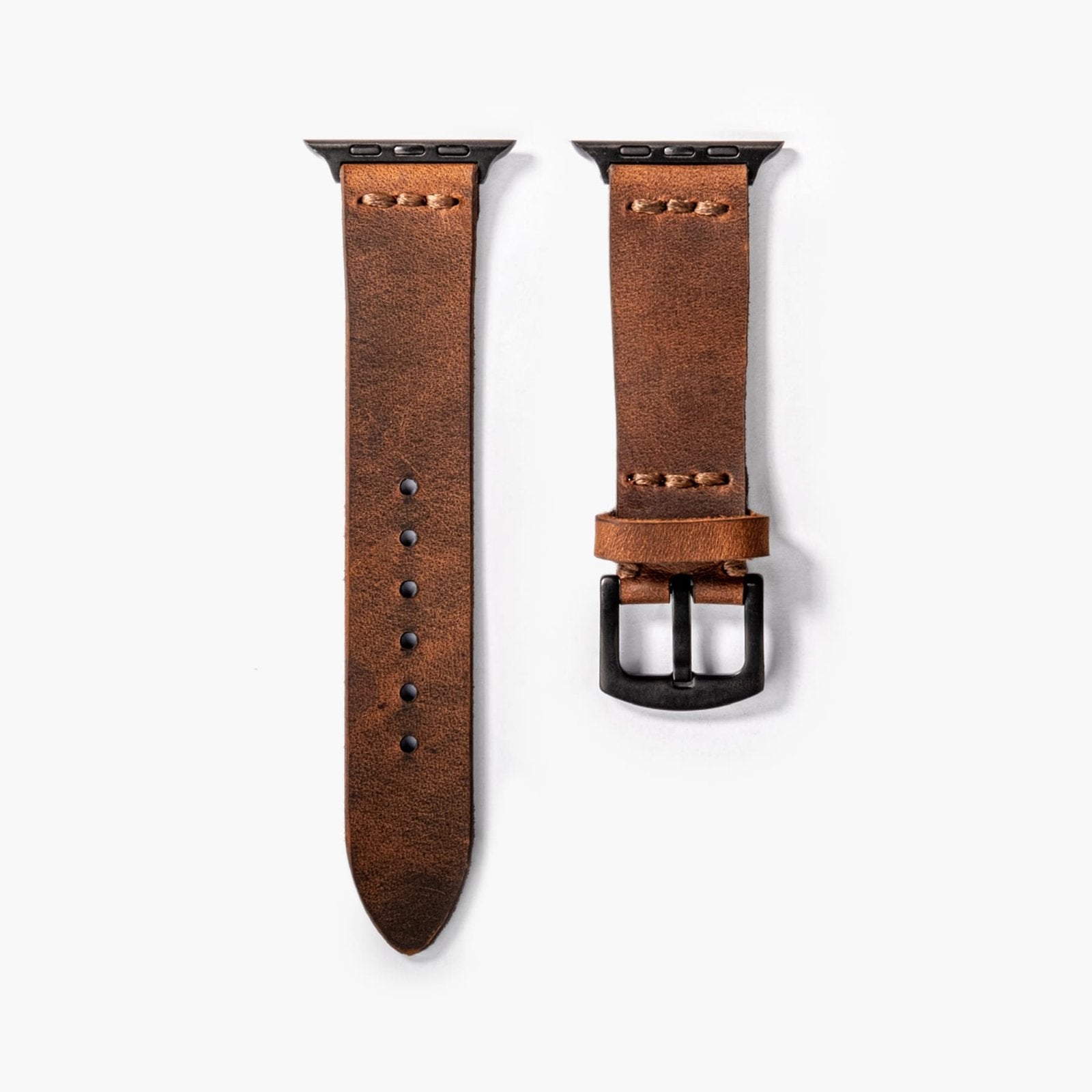 Tek Katlı Deri Apple Watch Kayışı - Kahve el yapımı hakiki deri - DeryCraft