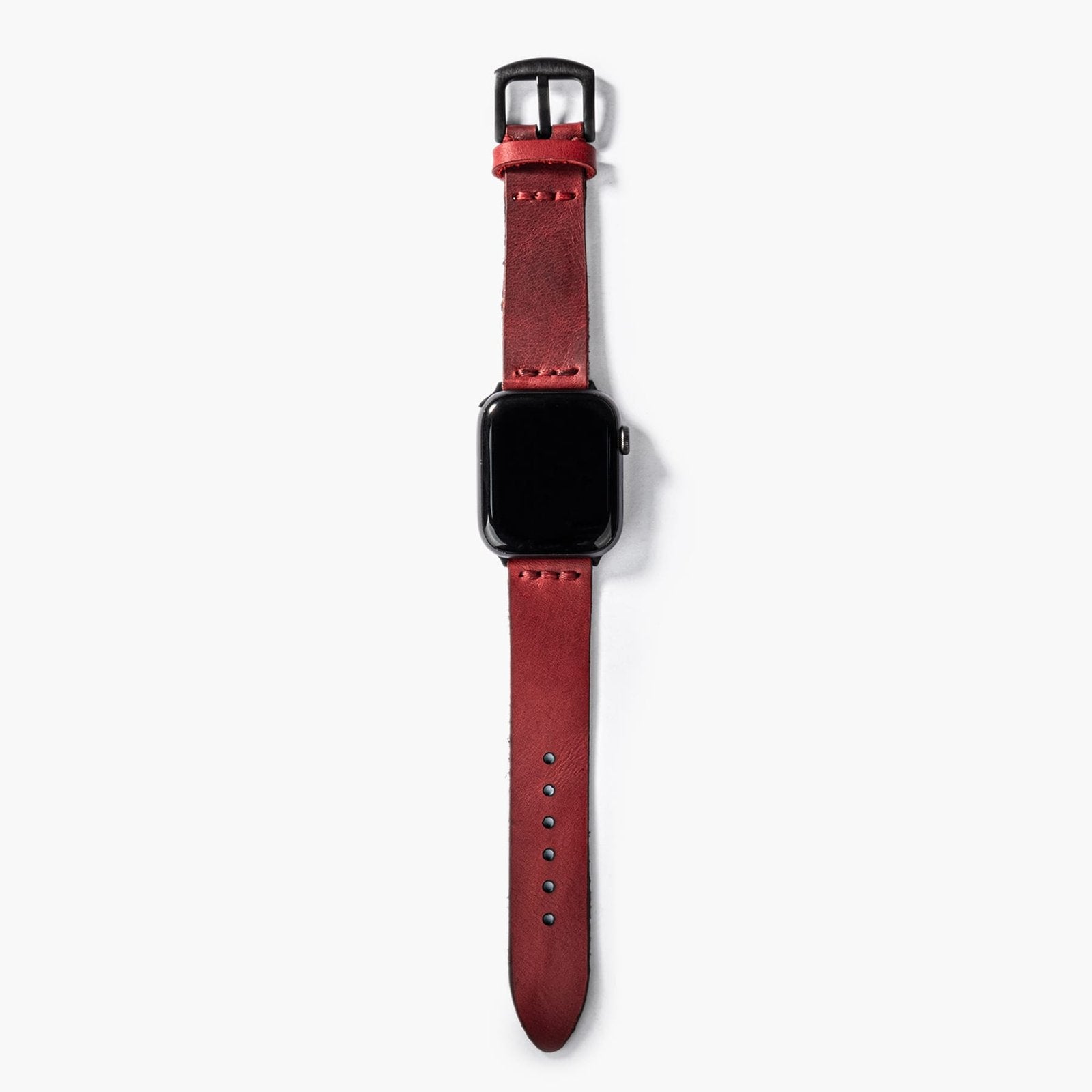 Tek Katlı Deri Apple Watch Kayışı Kırmızı el yapımı hakiki deri - DeryCraft