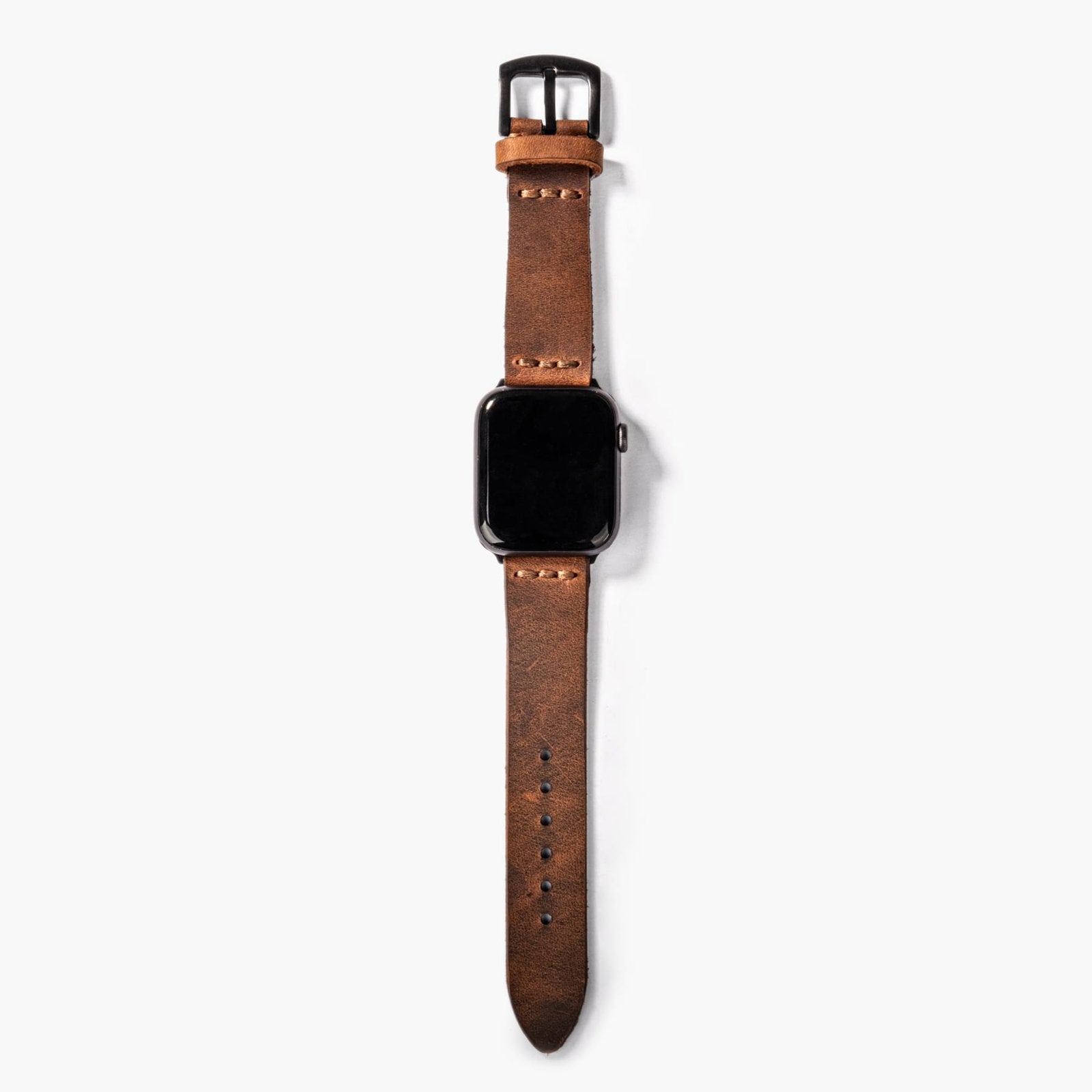 Tek Katlı Deri Apple Watch Kayışı - Kahve el yapımı hakiki deri - DeryCraft
