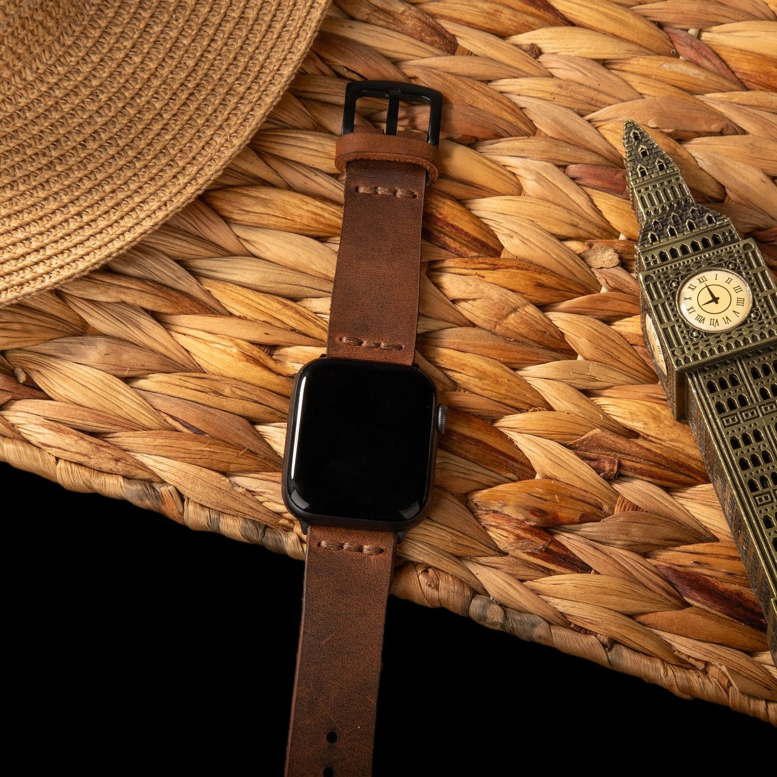 Tek Katlı Deri Apple Watch Kayışı - Kahve el yapımı hakiki deri - DeryCraft