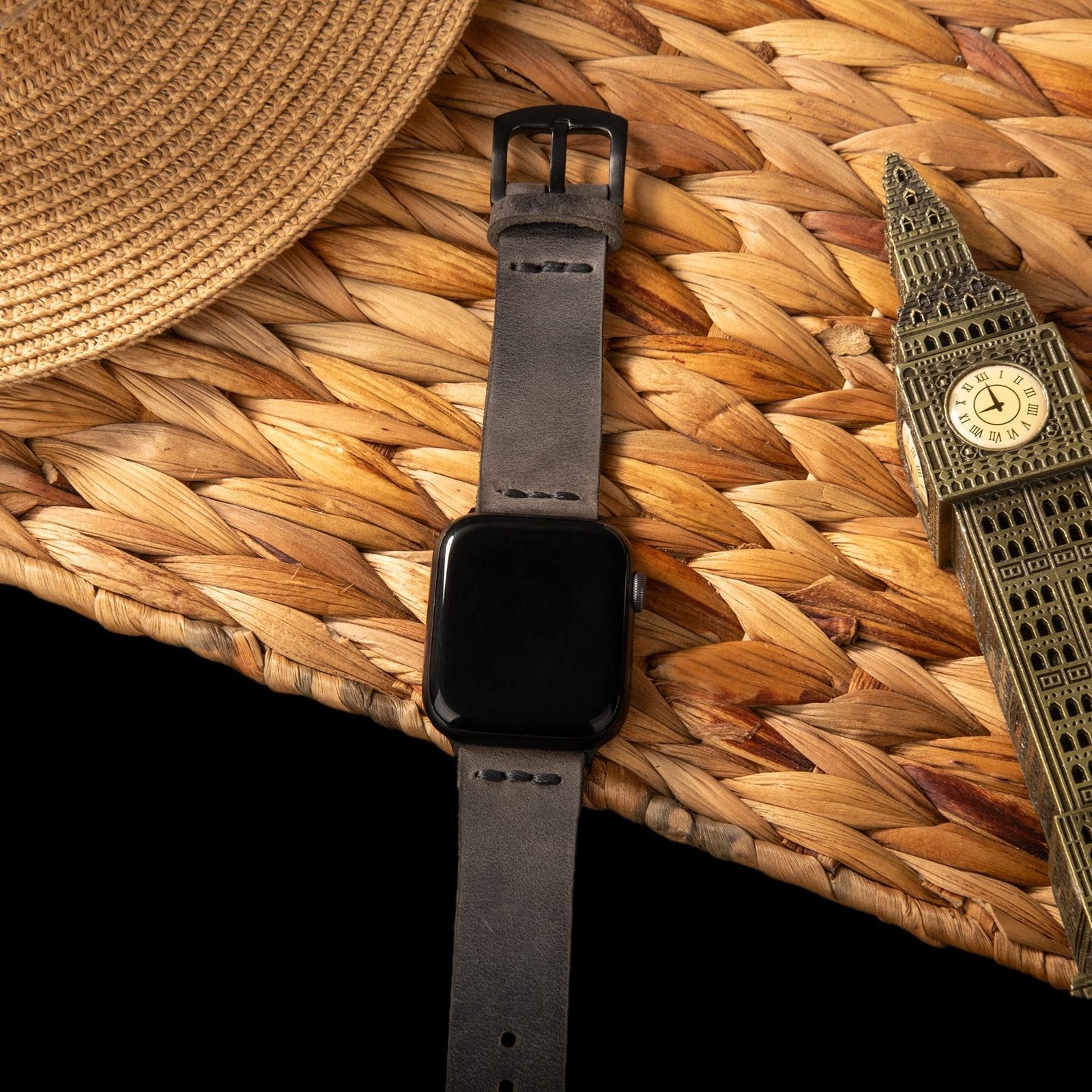 Tek Katlı Deri Apple Watch Kayışı - Antrasit el yapımı hakiki deri - DeryCraft