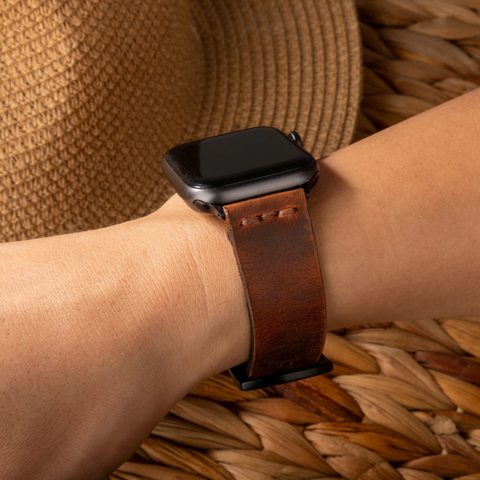 Tek Katlı Deri Apple Watch Kayışı - Oranj el yapımı hakiki deri - DeryCraft