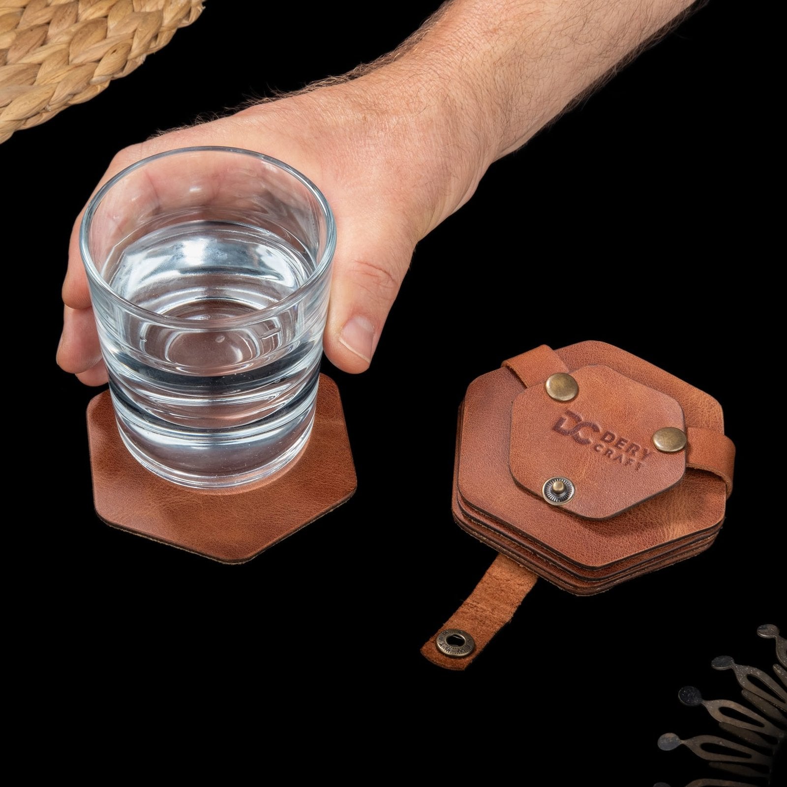 TABA Deri Bardak Altlığı el yapımı hakiki deri - DeryCraft